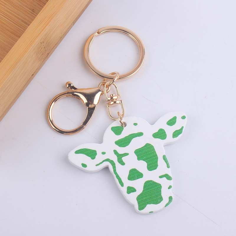 Wooden Cow Head Keychain Cartoon Animal Design Lightweight 9