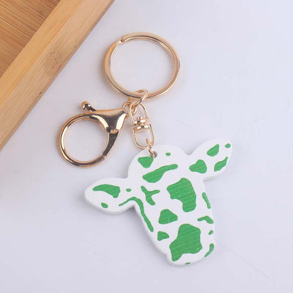 Wooden Cow Head Keychain Cartoon Animal Design Lightweight 9