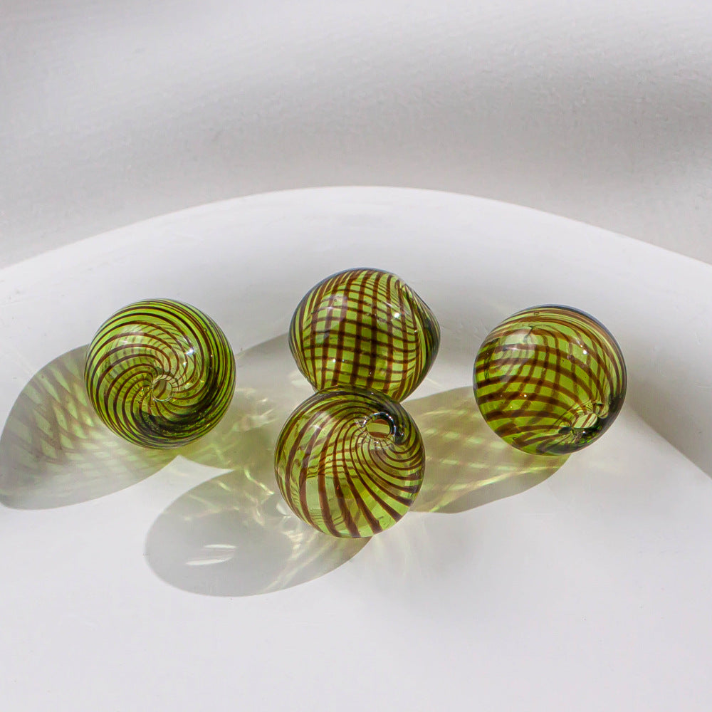 Swirl Pattern Blown Glass Beads 10-16mm Colorful Translucent 4pcs 14