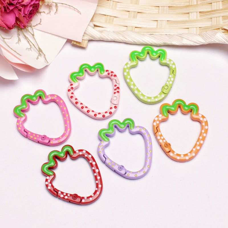 Alloy 37mm Strawberry Shaped Trigger Spring Keyrings 4pcs 4