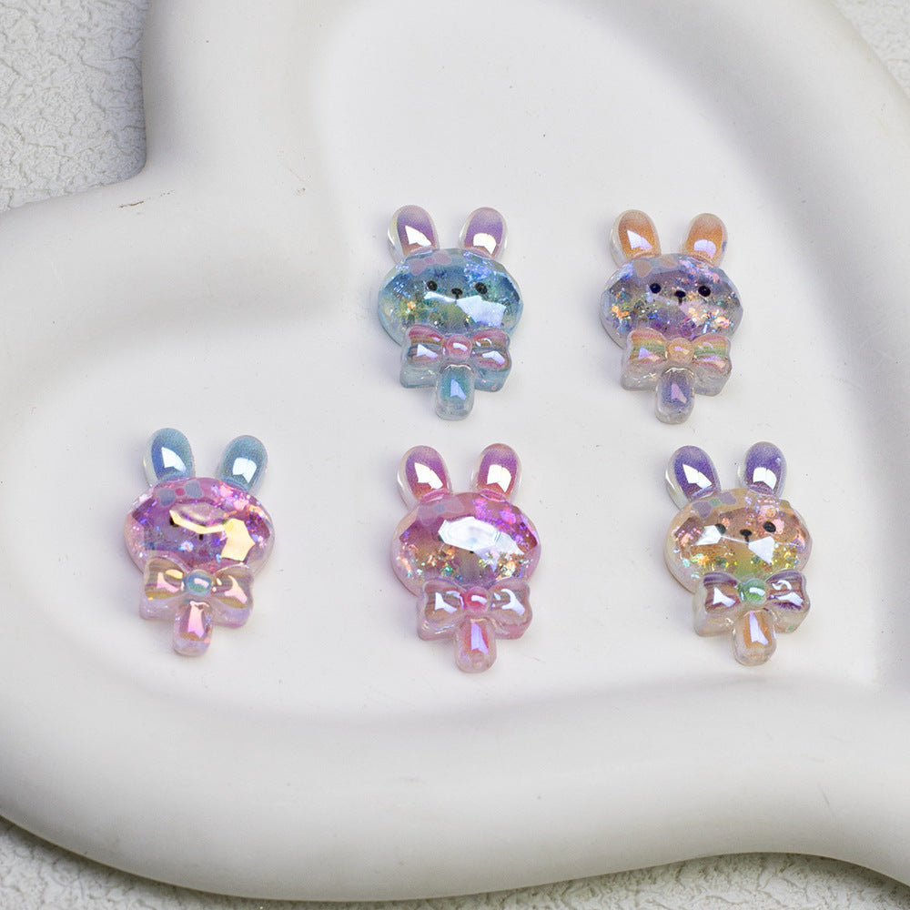Glitter Bunny Lollipop Resin Beads 28mm Iridescent 10pcs 4