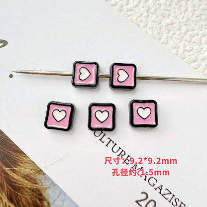 Star and Strawberry Heart Metal Beads Glossy Painted Colorful 10pcs 32