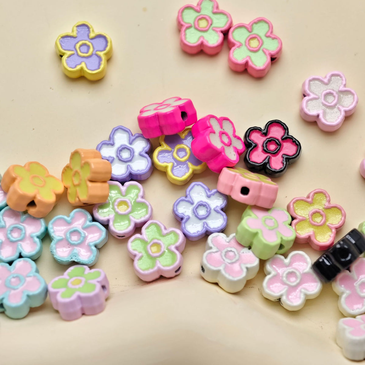 Flower Metal Beads 10mm Baking Painted Two-Color Zinc Alloy 10pcs