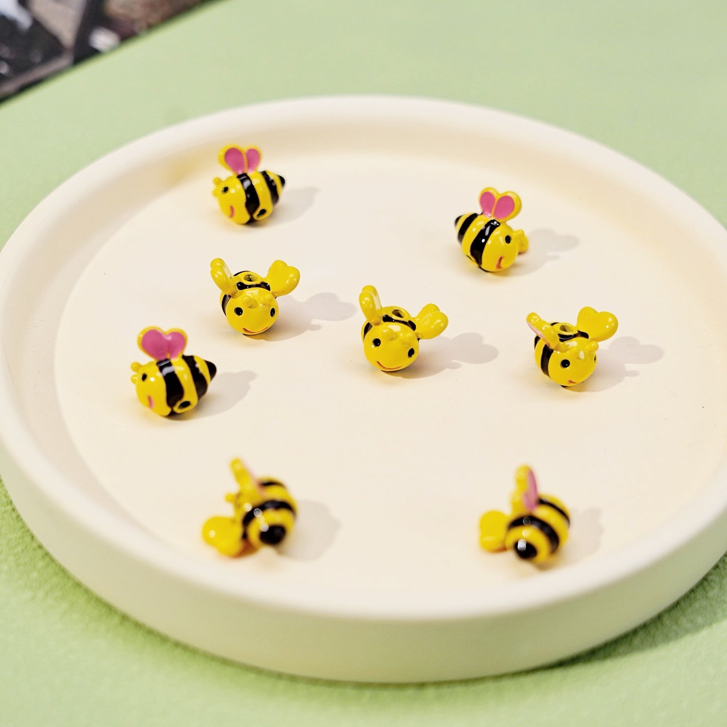 Brass 3D Fluttering Bee Metal Beads 12mm Enamel Painted 10pcs 2
