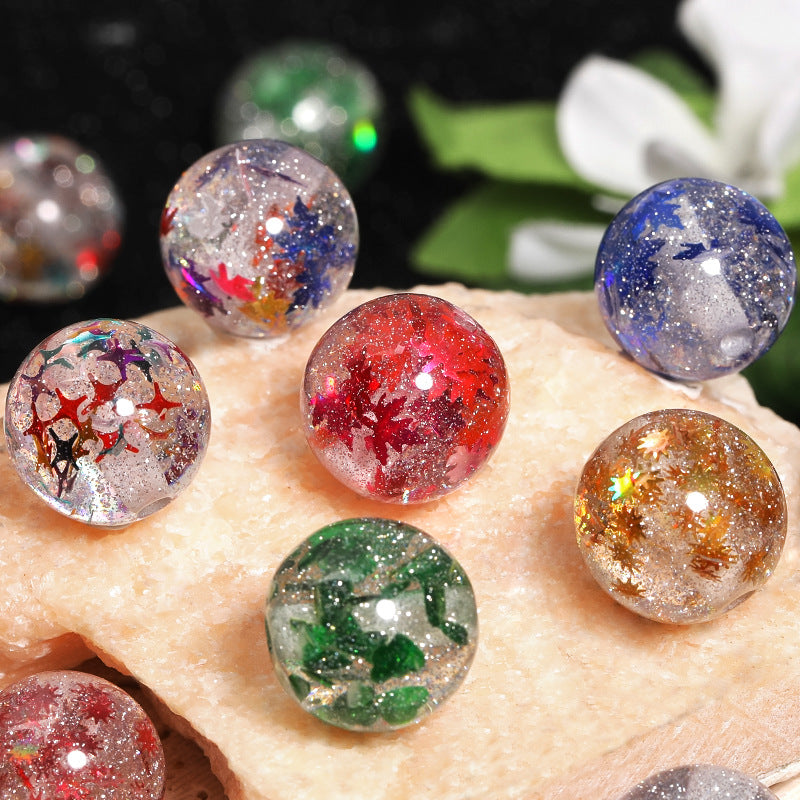 Shimmer Glitter Filled Resin Beads 16mm Round Autumn Leaf 50pcs