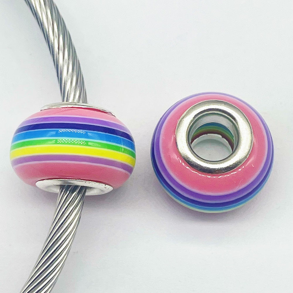 Acrylic Round Spacer Beads 14mm Rainbow Stripe Large Hole 50pcs 11