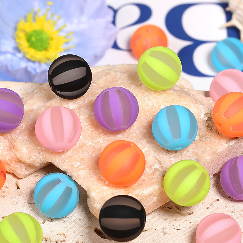 Rubberized Matte Striped Acrylic Beads 16mm Colorful Mixed 50pcs