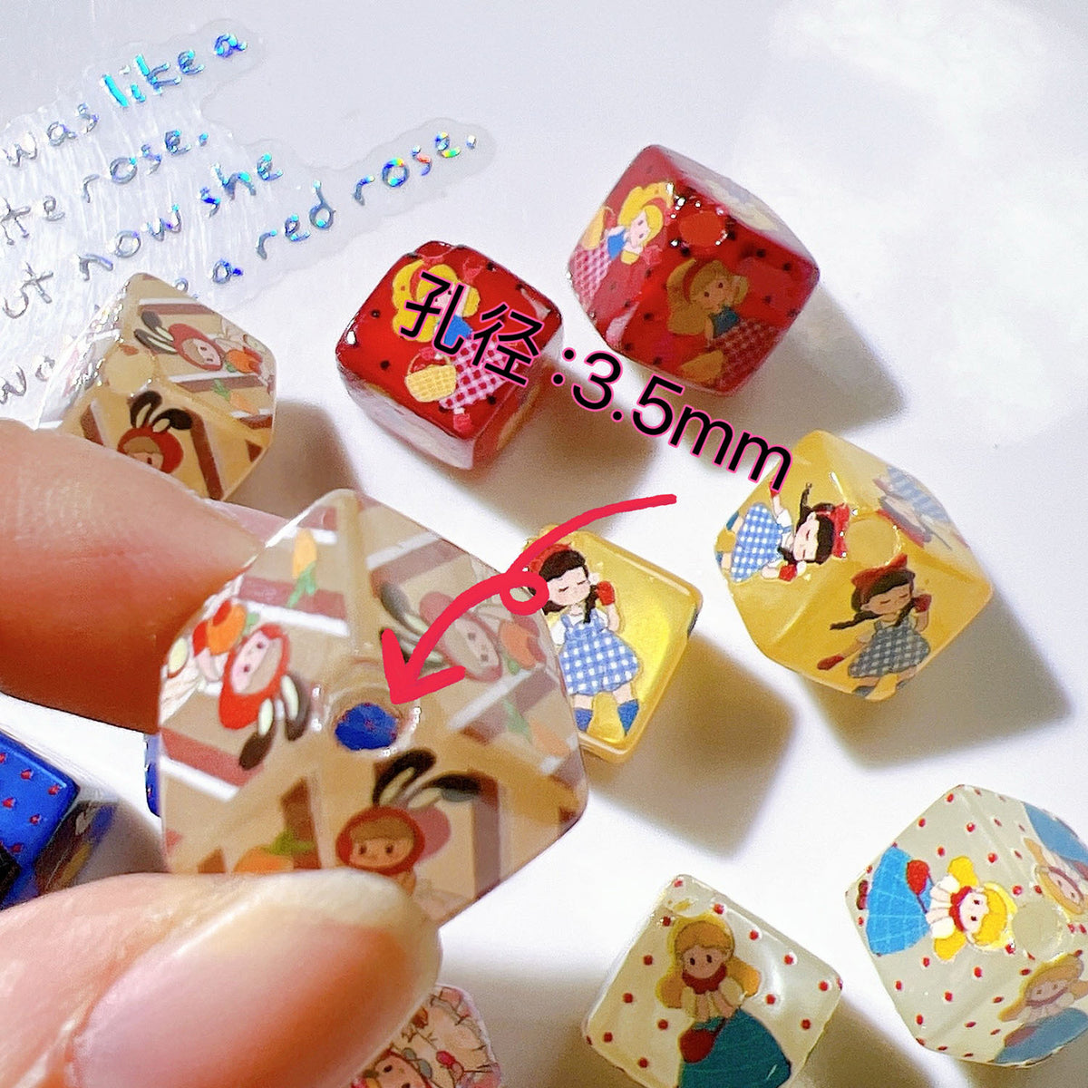 Pretty Girl Printed Square Acrylic Beads 14mm Diagonal Hole 10pcs 4