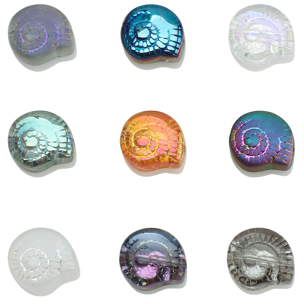 Electroplated Snail Glass Beads 12mm Transparent Iridescent 30pcs
