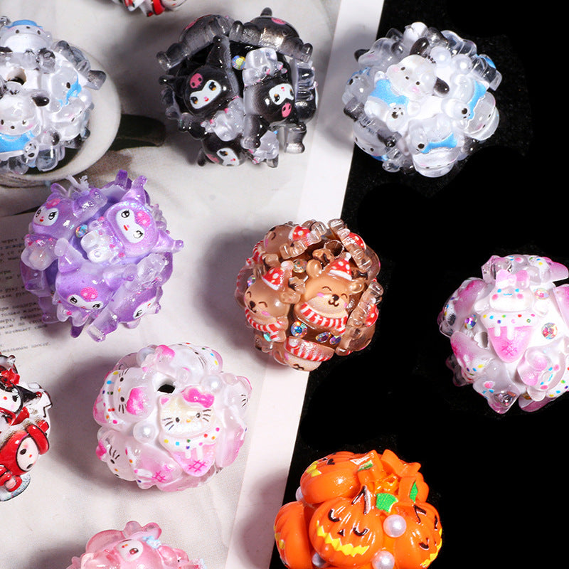Embellished Bubblegum Beads 20mm Sanri Figures Cluster 5pcs 4