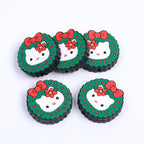 Silicone Focal Beads Christmas KT Cat Face Wreath 10pcs