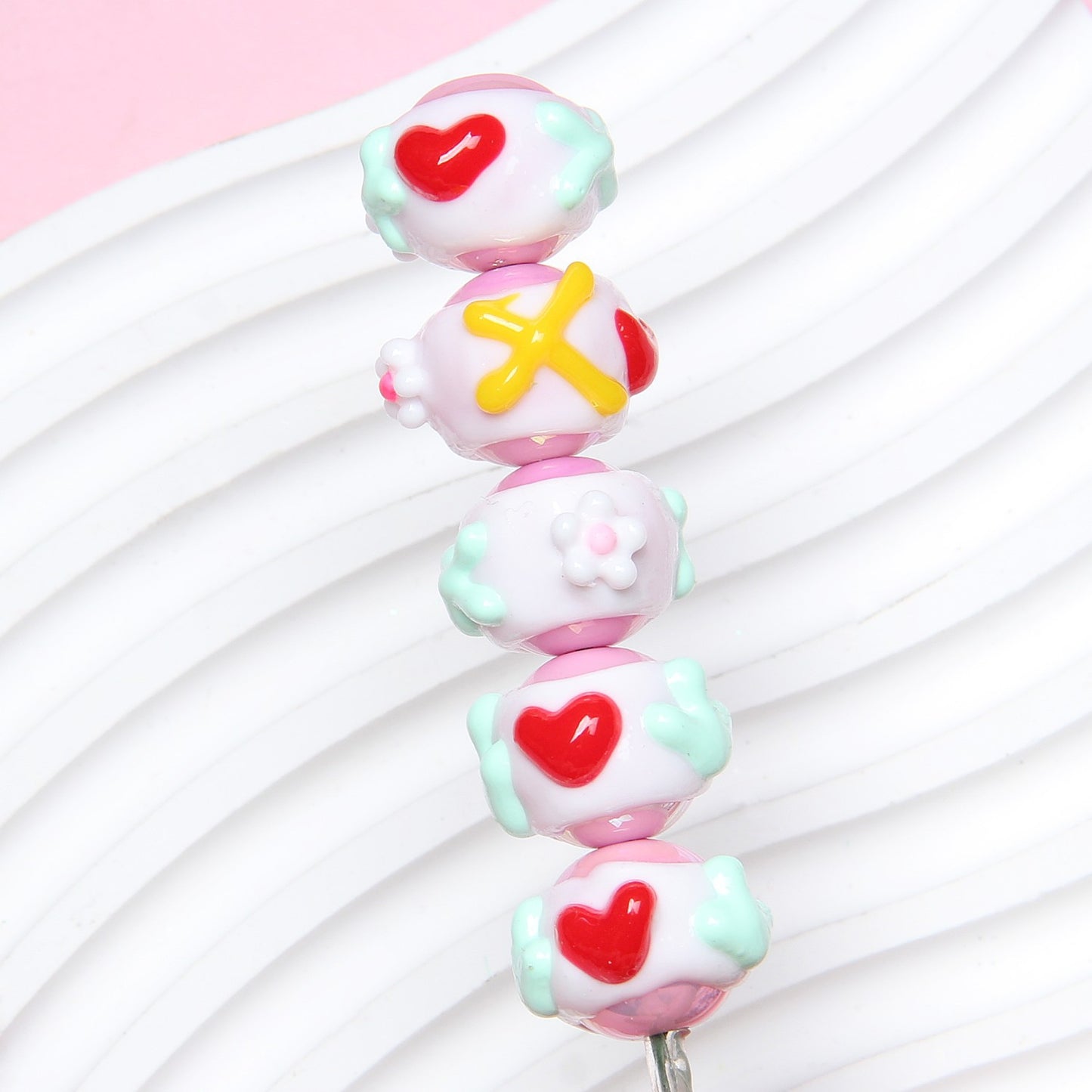 Hand Painted Floral Acrylic Beads 16mm Arrow Design 1pc 10