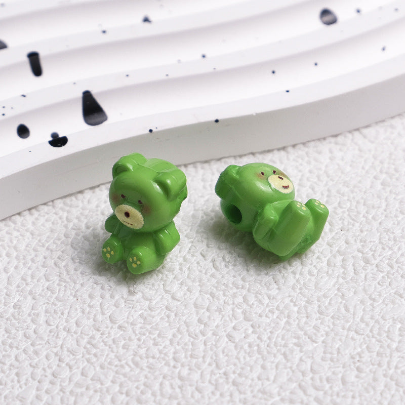 Cartoon Printed Teddy Bear Acrylic Beads 16mm Colorful Mixed 50pcs 11