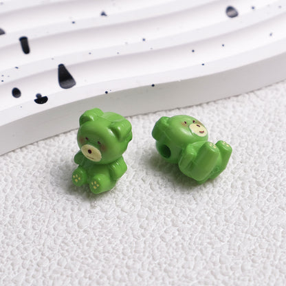Cartoon Printed Teddy Bear Acrylic Beads 16mm Colorful Mixed 50pcs 11