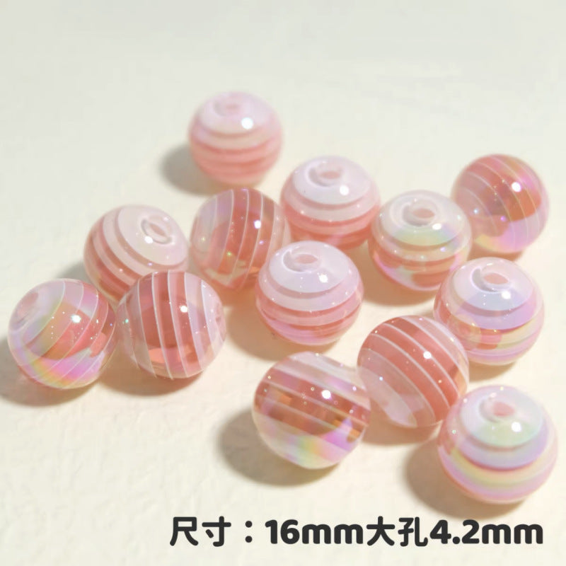 UV Plating Colorful Lollipop Striped Resin Beads 16mm 10pcs 17