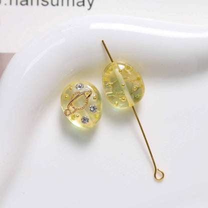 Oval Resin Rhinestone Beads 17x14mm Planet Pattern 5pcs 12