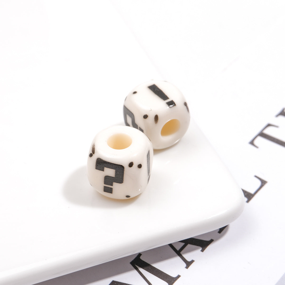 Painted Square Acrylic Beads 11mm Large Hole Question Mark 50pcs 7
