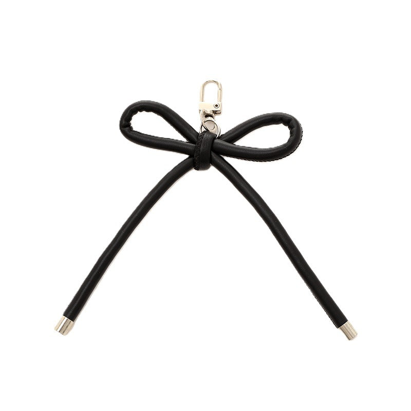 Colorful PU Leather Bow Keychain with Silver Tone Metal 3pcs 5