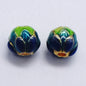 Lotus Metal Beads 9mm Cloisonne Gold Accents Turquoise Enamel 10pcs 5