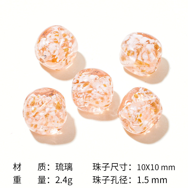 Lampwork Glass Beads Round 12mm Crackle Sugar Texture Foil 25pcs 7