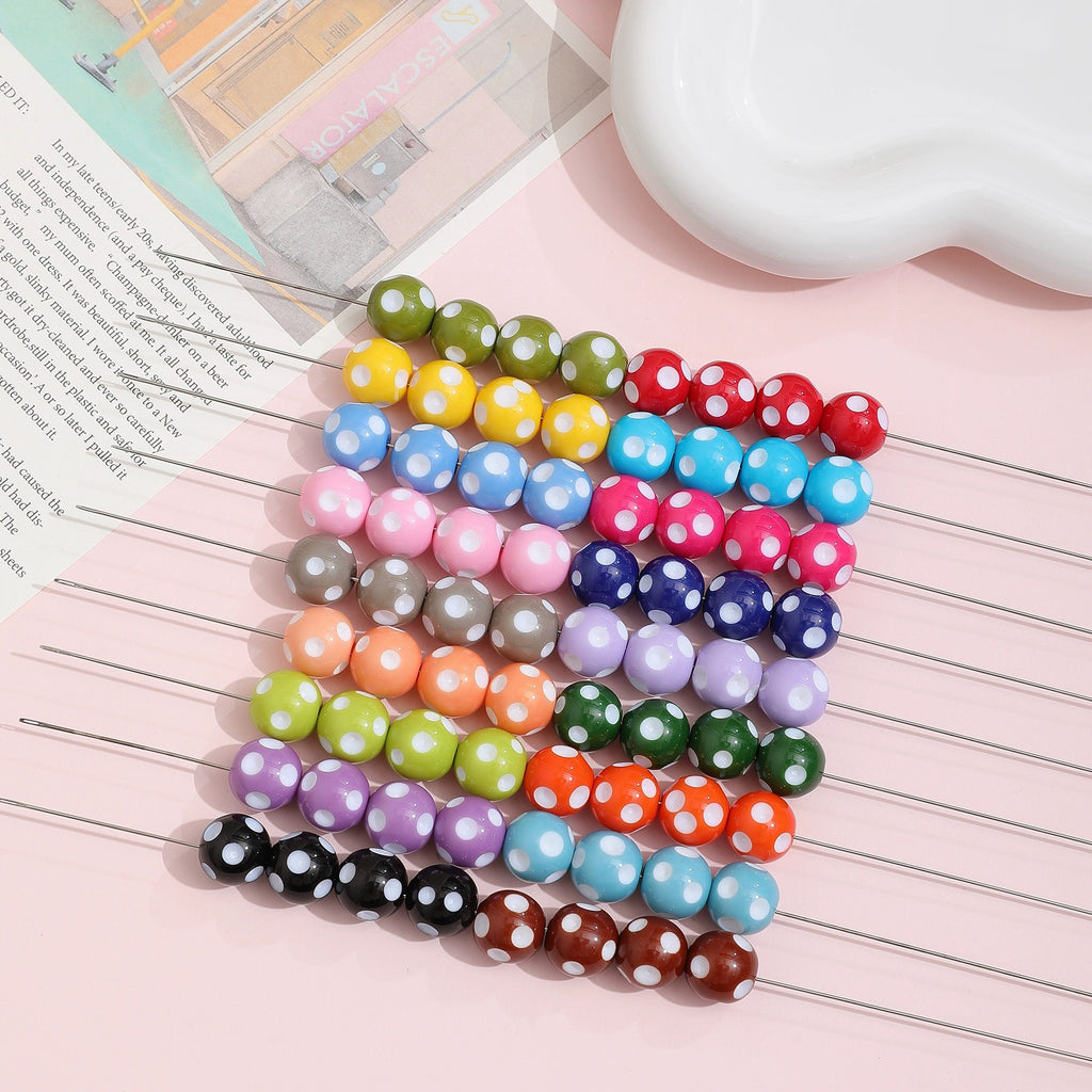 Bright Polka Dot Resin Beads 12mm Glossy Multicolor 20pcs 2