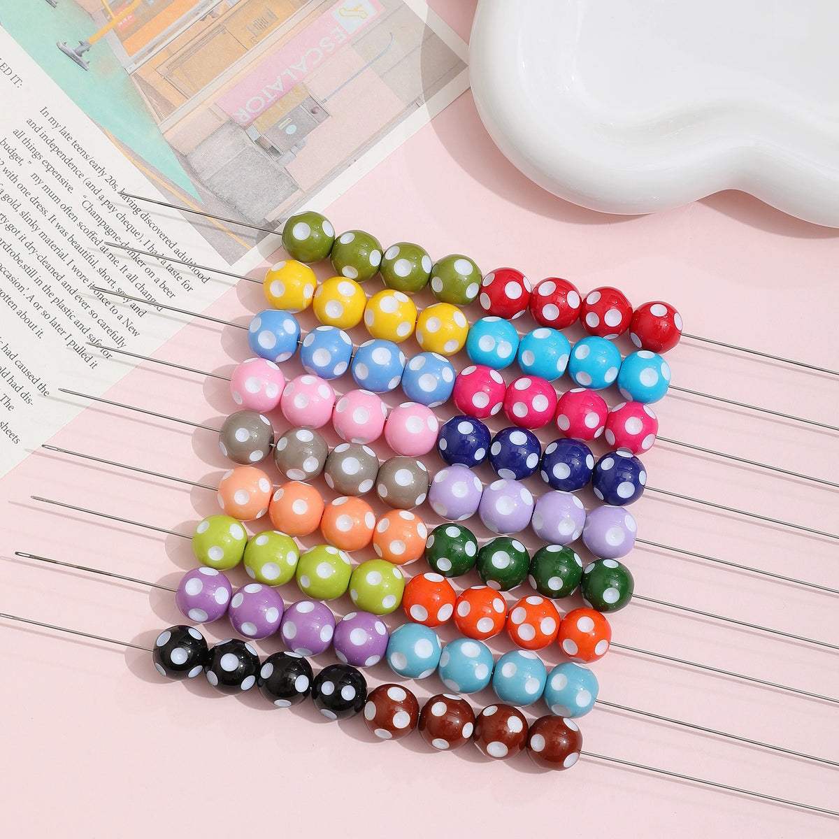 Bright Polka Dot Resin Beads 12mm Glossy Multicolor 20pcs 2