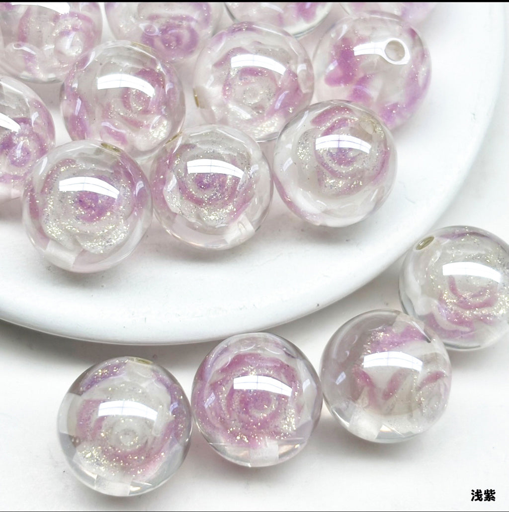 Clear Glazed Rose Resin Beads 16mm Round Decorative 10pcs 5