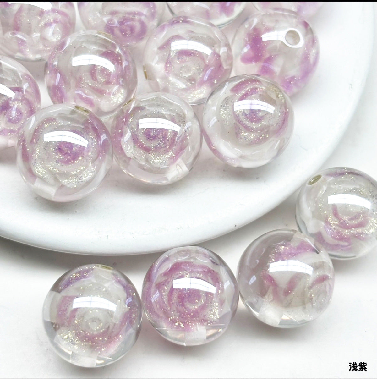 Clear Glazed Rose Resin Beads 16mm Round Decorative 10pcs 5