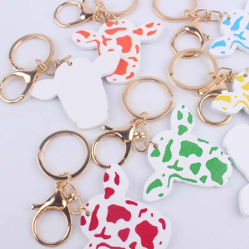 Wooden Cow Head Keychain Cartoon Animal Design Lightweight 2