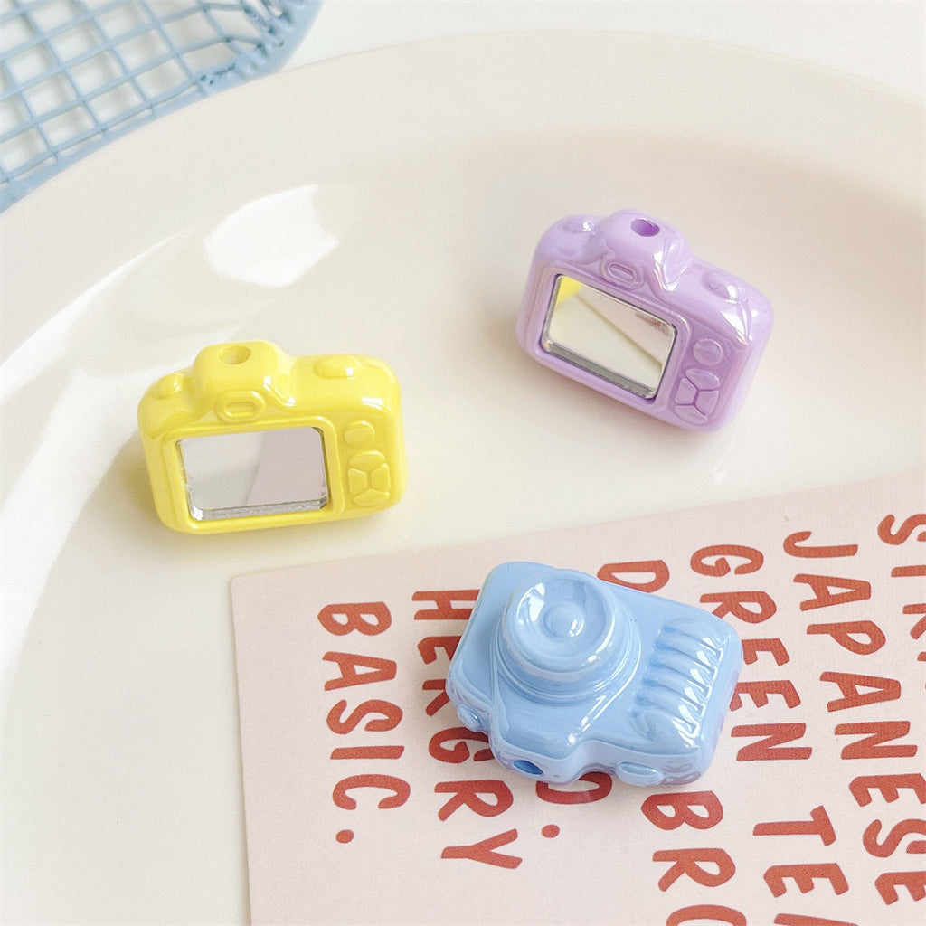 Painted Camera Acrylic Beads 25mm Pastel Colors Glossy Silver 50pcs 3