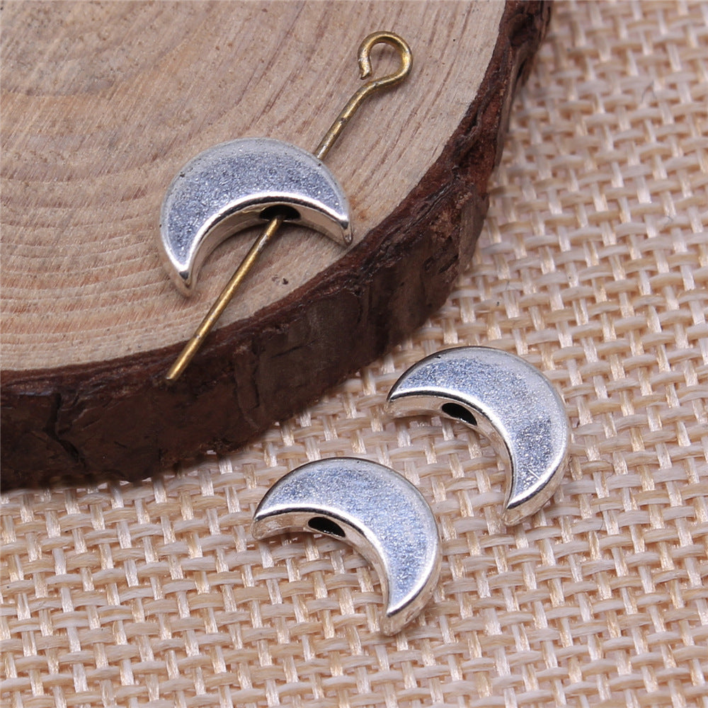 Moon Flat Metal Beads 12mm Silver Tone Zinc Alloy 50pcs 2