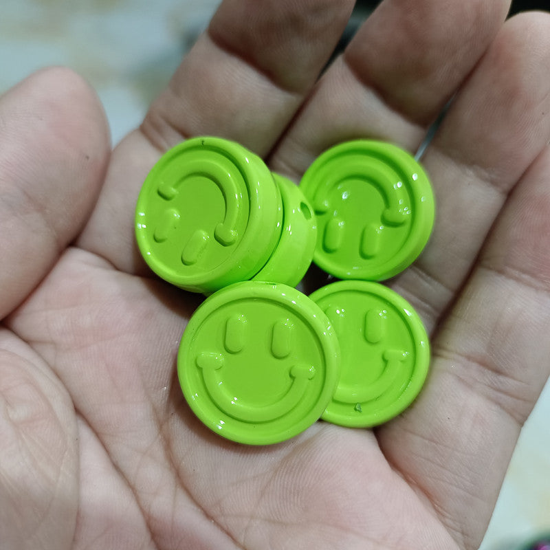 Painted Flat Round Acrylic Beads 20mm Double Smiley Colorful 100pcs 7