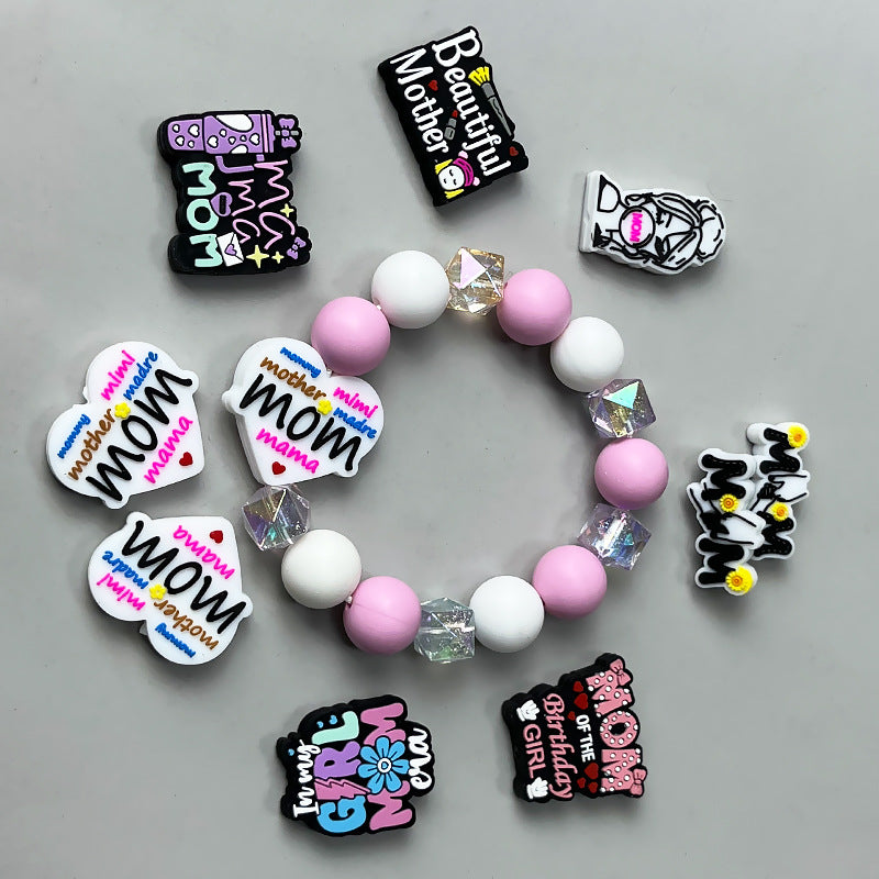 Silicone Focal Beads Mother Theme Playful Scripts Hearts 20pcs 4