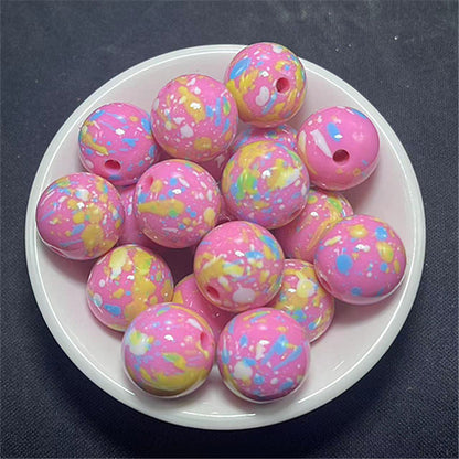 Hand Painted Acrylic Beads 16mm Inkjet Splatter Pink Glossy 100pcs 12