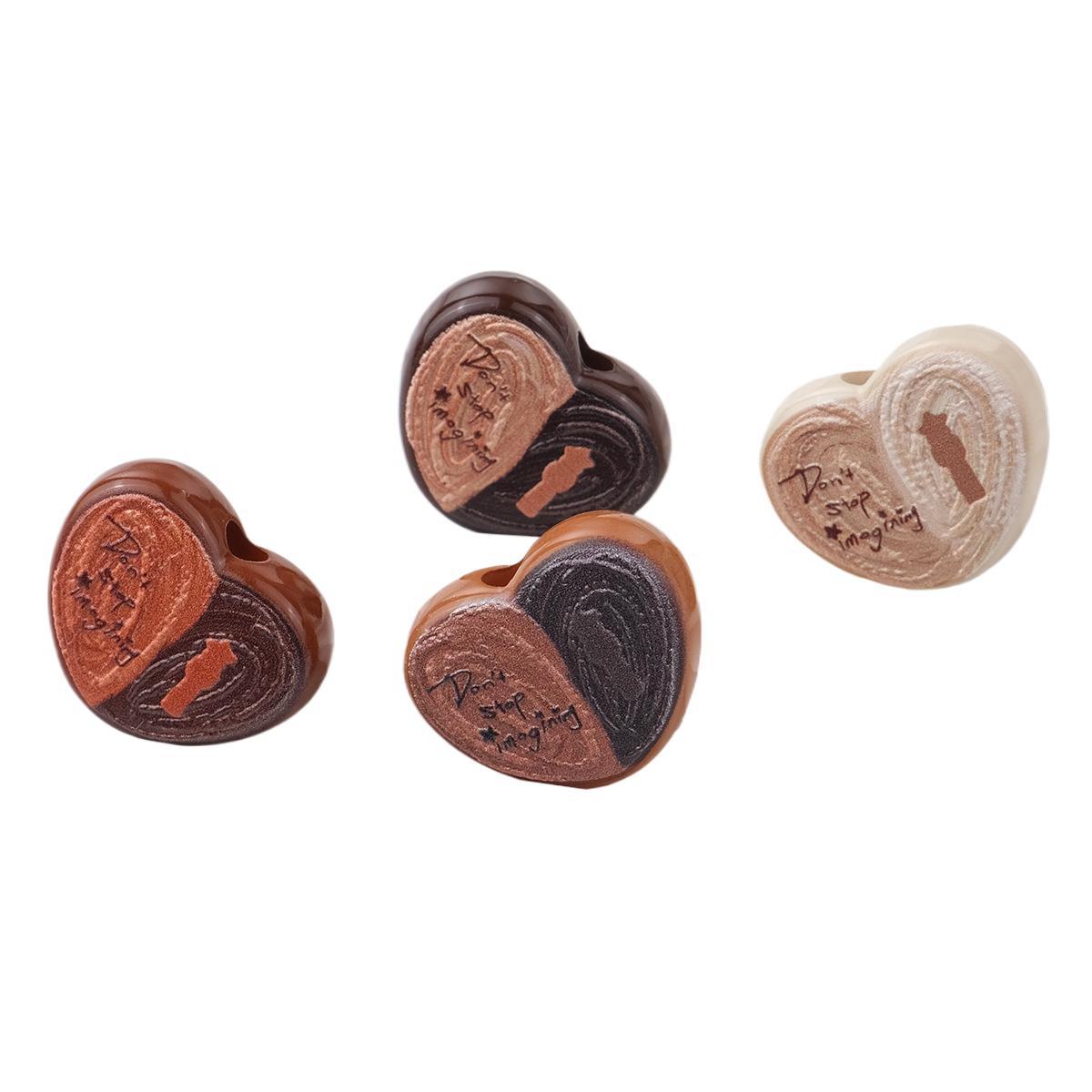 Coffee Bean Heart Acrylic Beads 22mm Rustic Woodgrain Texture 20pcs 4