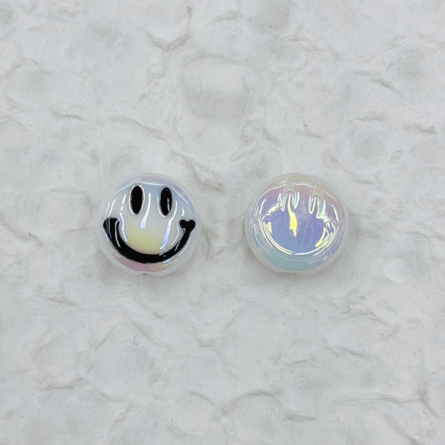 UV Plating Flat Round Acrylic Beads 15mm Glossy Smiley Face 1pc 7