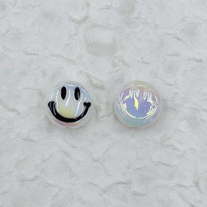 UV Plating Flat Round Acrylic Beads 15mm Glossy Smiley Face 1pc 7