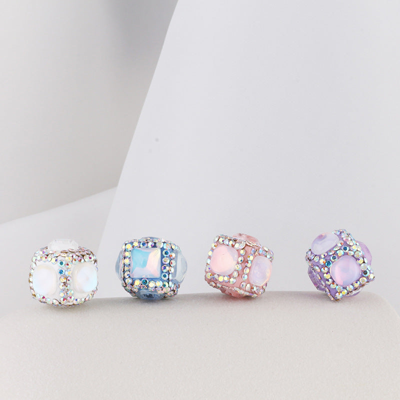 Opal Wrapped Polymer Clay Square Rhinestone Beads 20mm 6pcs 2