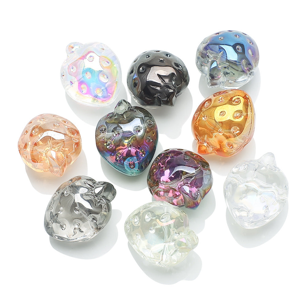 Electroplated Strawberry Glass Beads 13x16mm Iridescent 10pcs 6