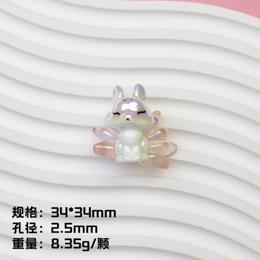 Nine Tailed Fox Resin Beads Glossy White Pastel Tails 8pcs 11