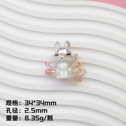 Nine Tailed Fox Resin Beads Glossy White Pastel Tails 8pcs 11
