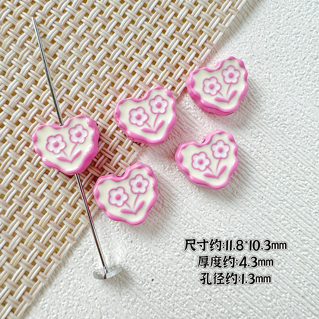 Heart and Flower Metal Beads 10mm Baking Painted Two-Color 20pcs 22