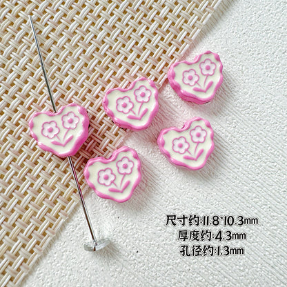 Heart and Flower Metal Beads 10mm Baking Painted Two-Color 20pcs 22