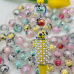 Plating Acrylic Beads 16mm Barbie Printed Colorful Mixed 50pcs 4