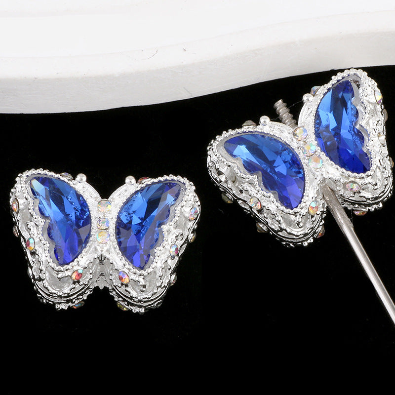 Butterfly Rhinestone Beads 28mm Colorful Silver Alloy 10pcs 8