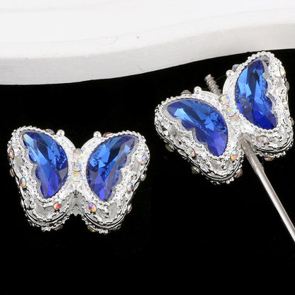 Butterfly Rhinestone Beads 28mm Colorful Silver Alloy 10pcs 8