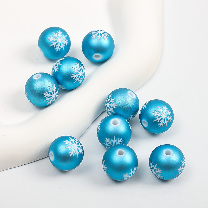 Rubberized Spray Painted Snowflake Acrylic Beads 16mm Christmas 100pcs 7