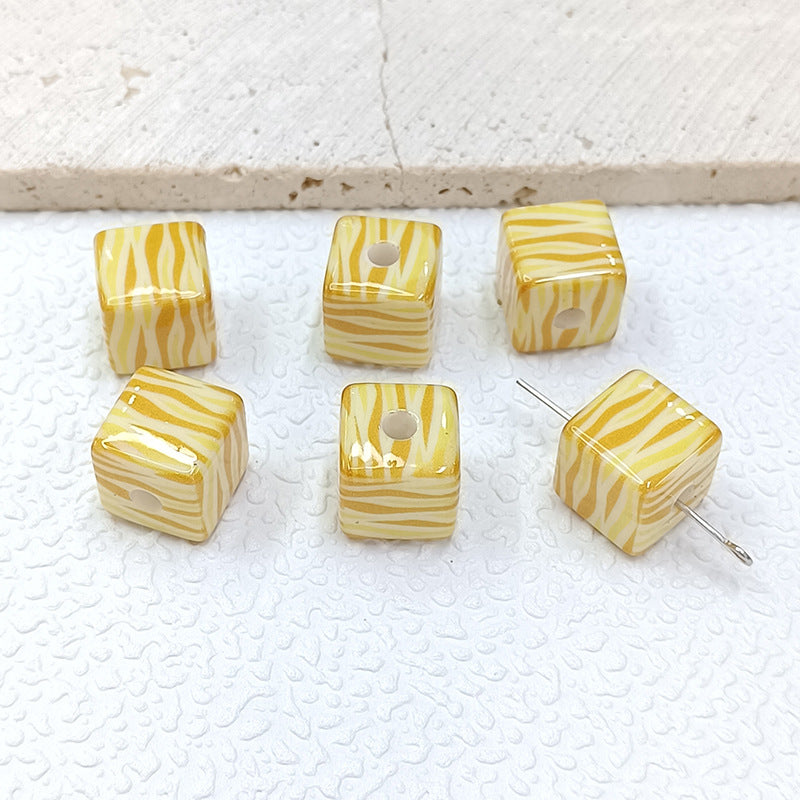Colorful Leopard Print Acrylic Square Beads 14mm 50pcs 7