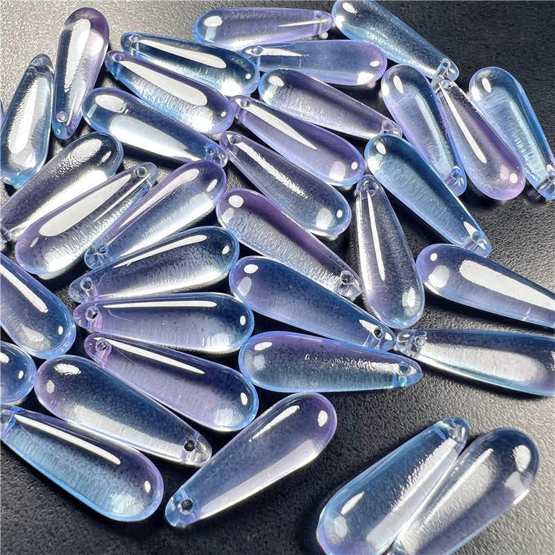 Long Teardrop Glass Beads 22mm Pale Blue Glossy 20pcs 8