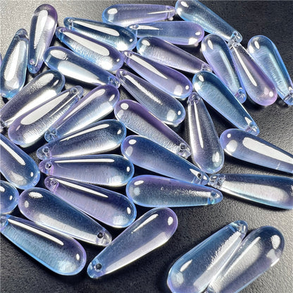 Long Teardrop Glass Beads 22mm Pale Blue Glossy 20pcs 8